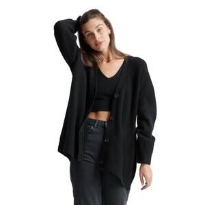 New Quince Small Black Mongolian Cashmere Oversized Boyfriend Cardigan 3330